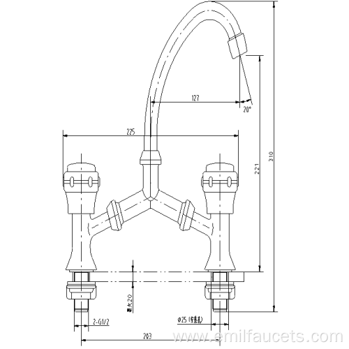 Double handle brass kitchen faucet mixer taps